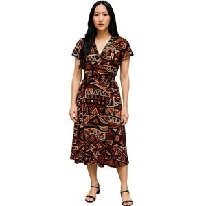 John Paul Richards Tribal Print Dress Size L Boho Chic Wrap Midi Earthy Neutral